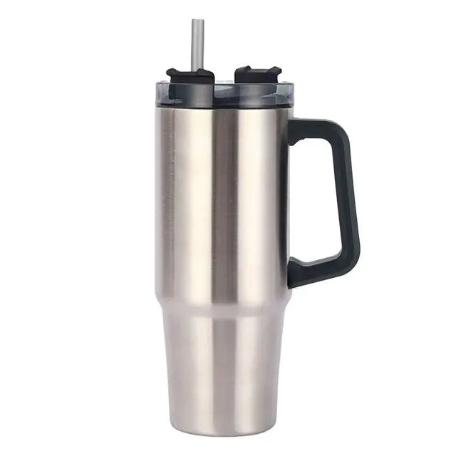 Stainless Steel Insulated Coffee Thermos with Handle and Straw