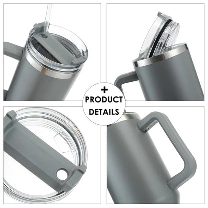 Stainless Steel Insulated Coffee Thermos with Handle and Straw